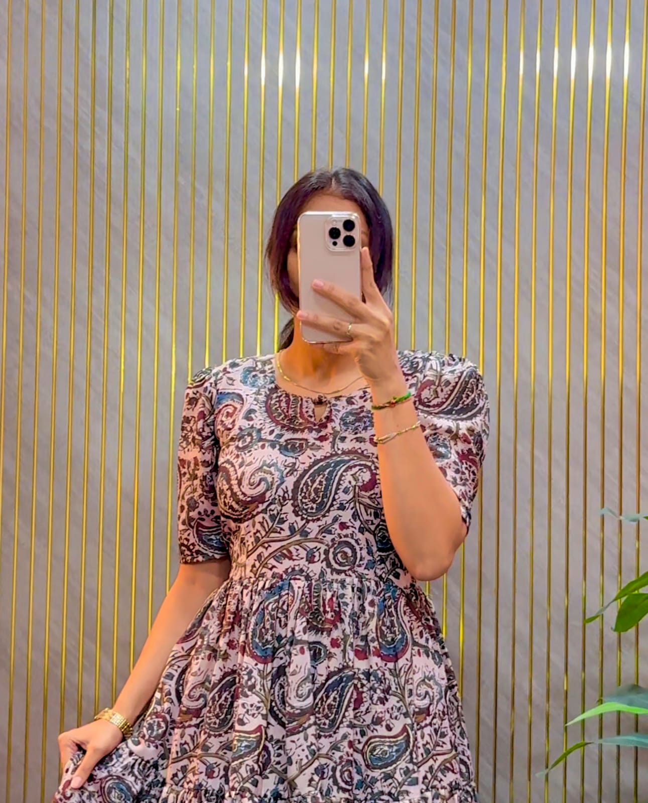 Purple Color Kalamkari Printed Midi Dress With Mobile Pocket