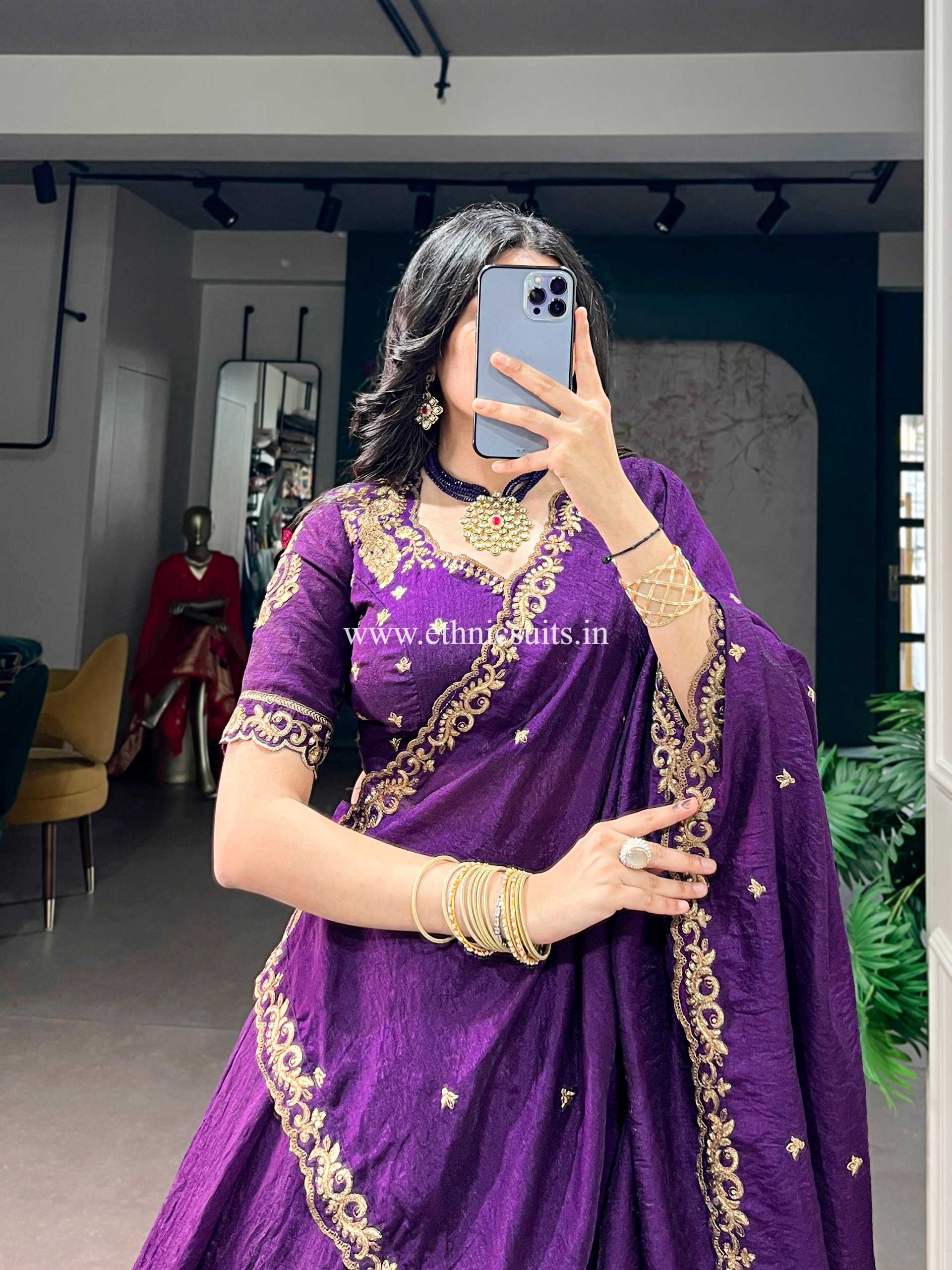 Purple Color Plain Lehenga Choli for Wedding