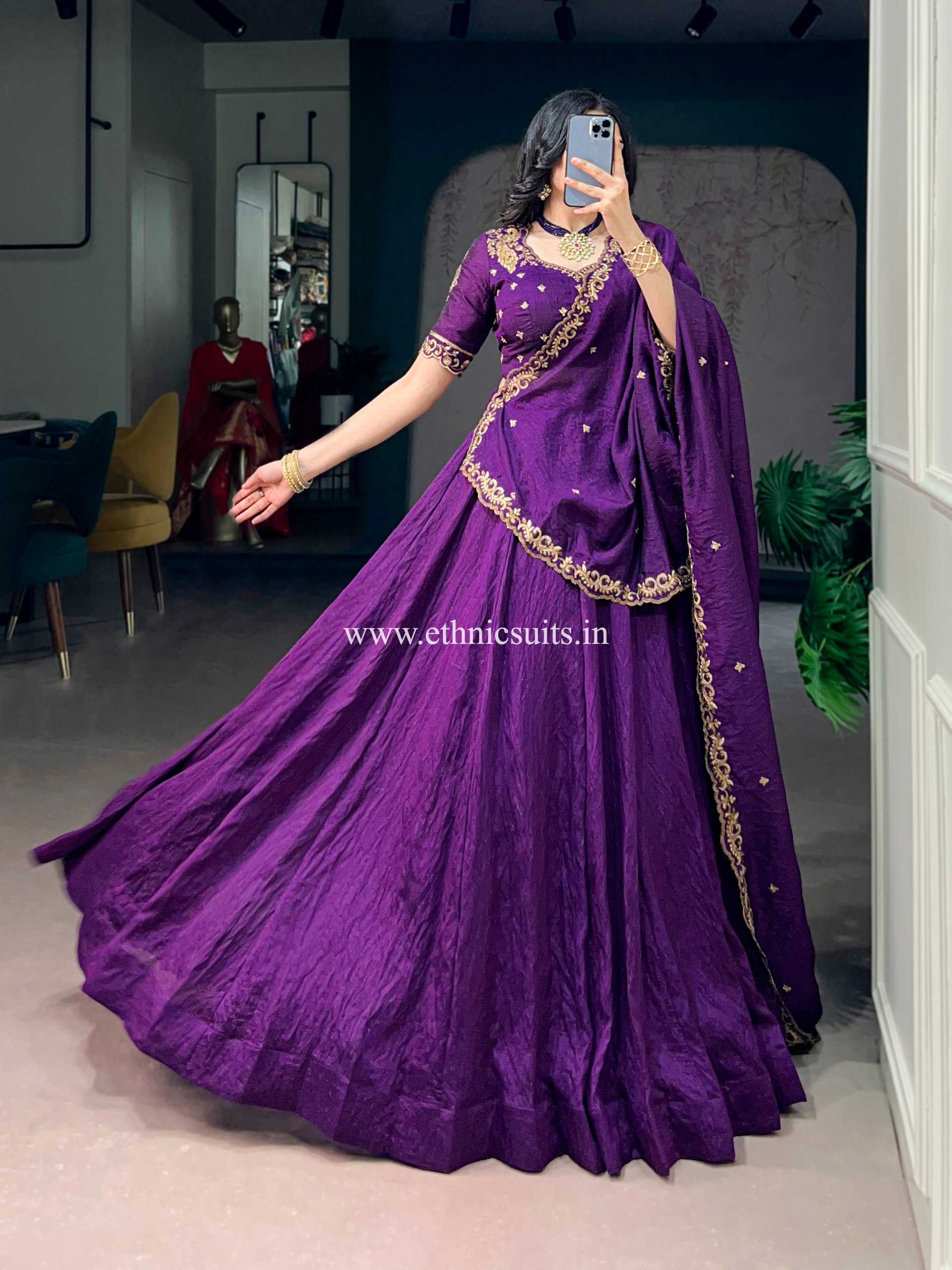 Purple Color Plain Lehenga Choli for Wedding