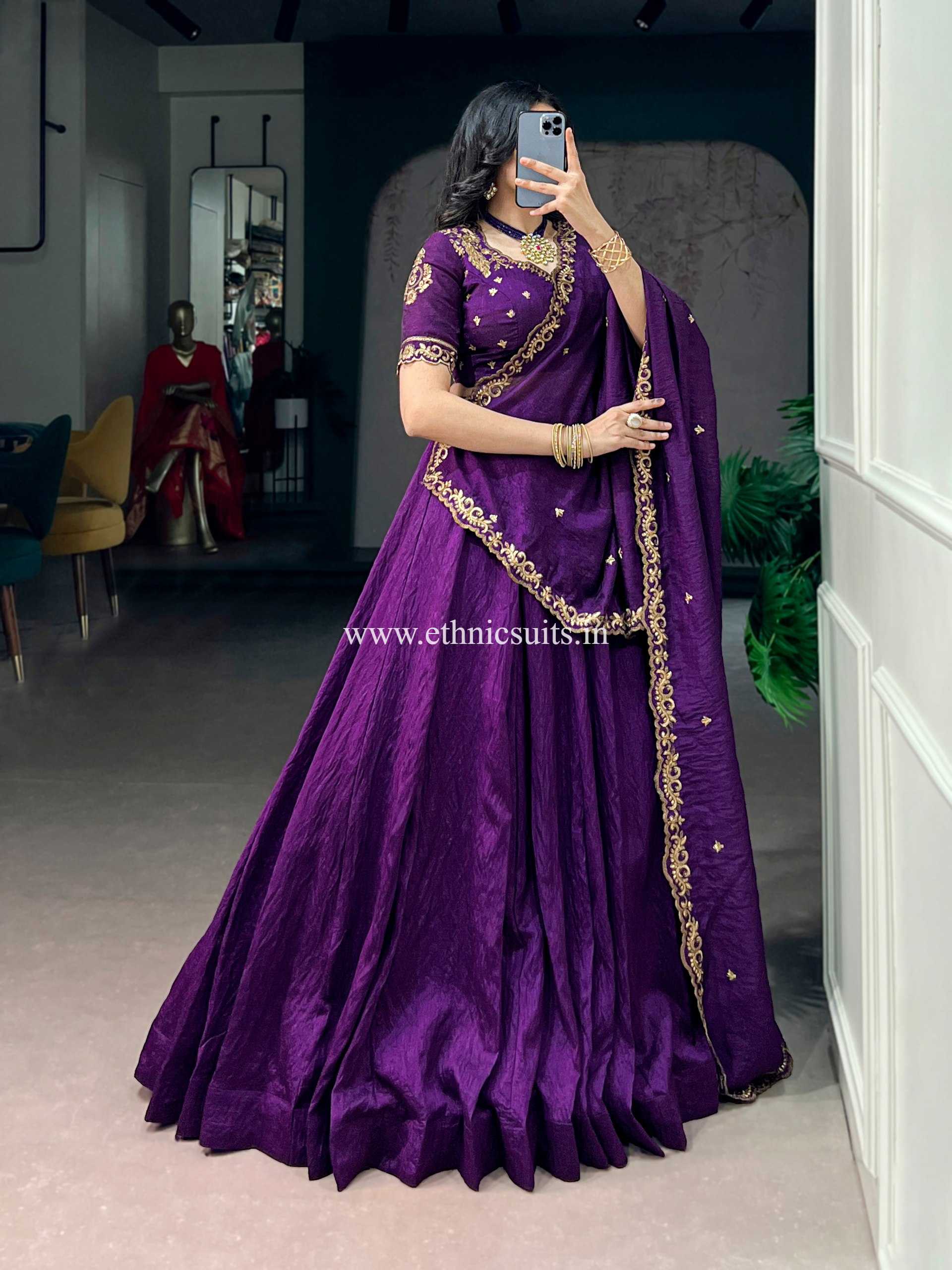 Purple Color Plain Lehenga Choli for Wedding