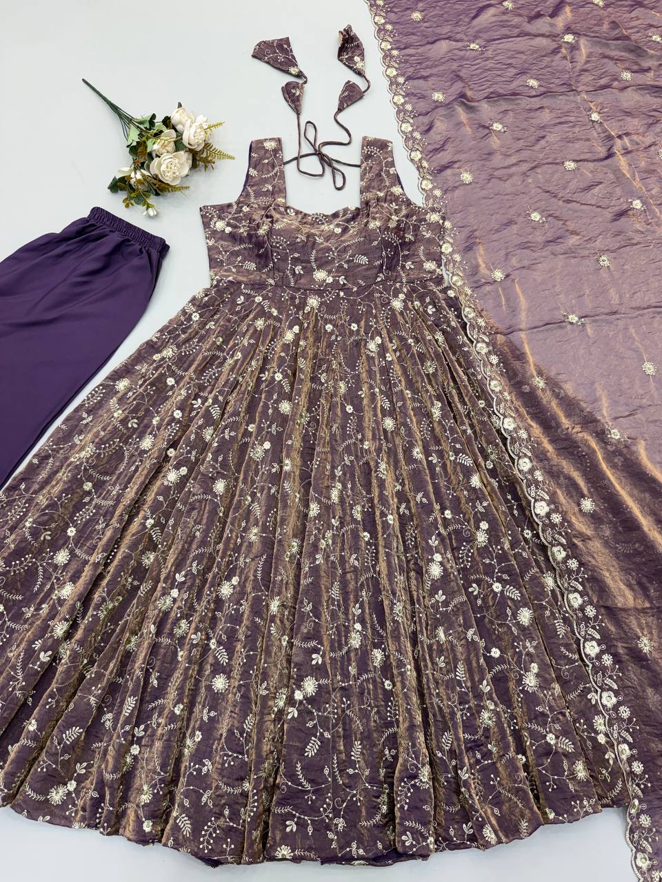 Purple Color Wedding Wear Anarkali Under 2000