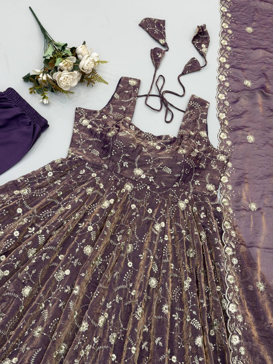Purple Color Wedding Wear Anarkali Under 2000