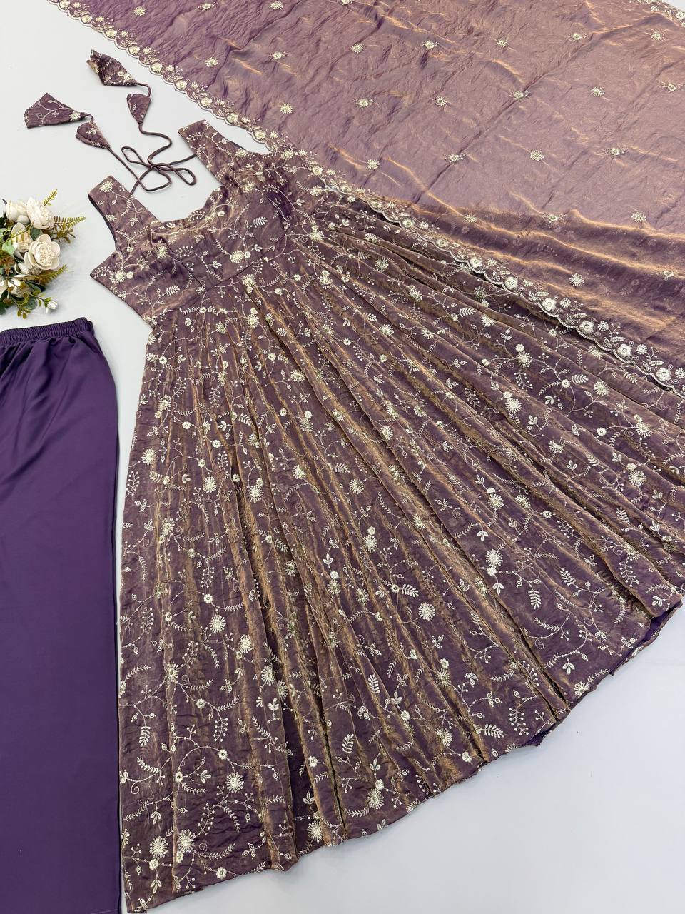 Purple Color Wedding Wear Anarkali Under 2000