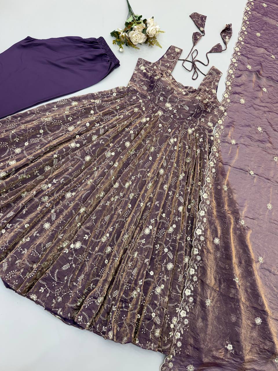 Purple Color Wedding Wear Anarkali Under 2000