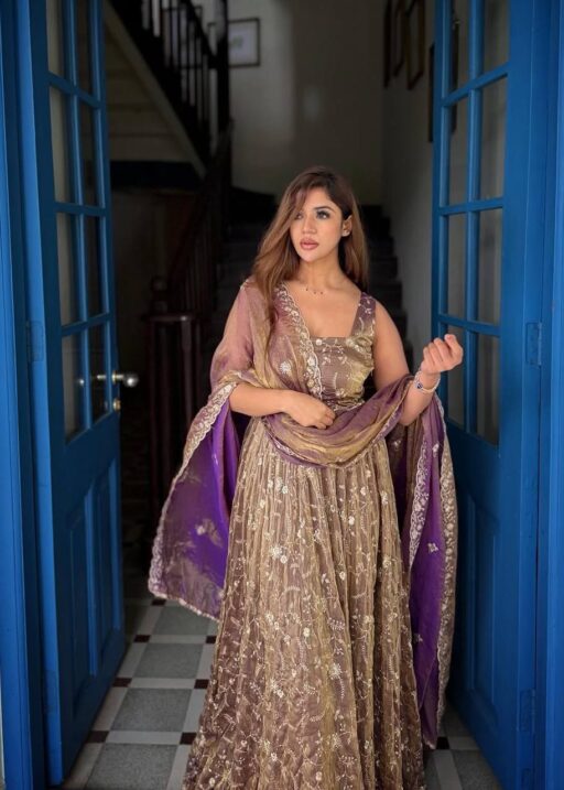 Purple Color Wedding Wear Anarkali Under 2000