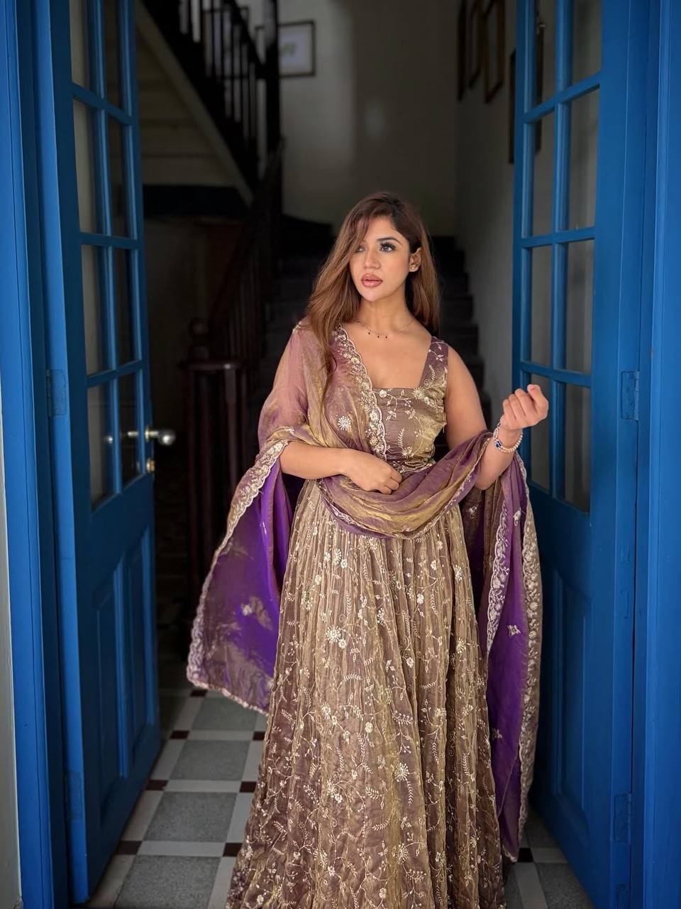Purple Color Wedding Wear Anarkali Under 2000