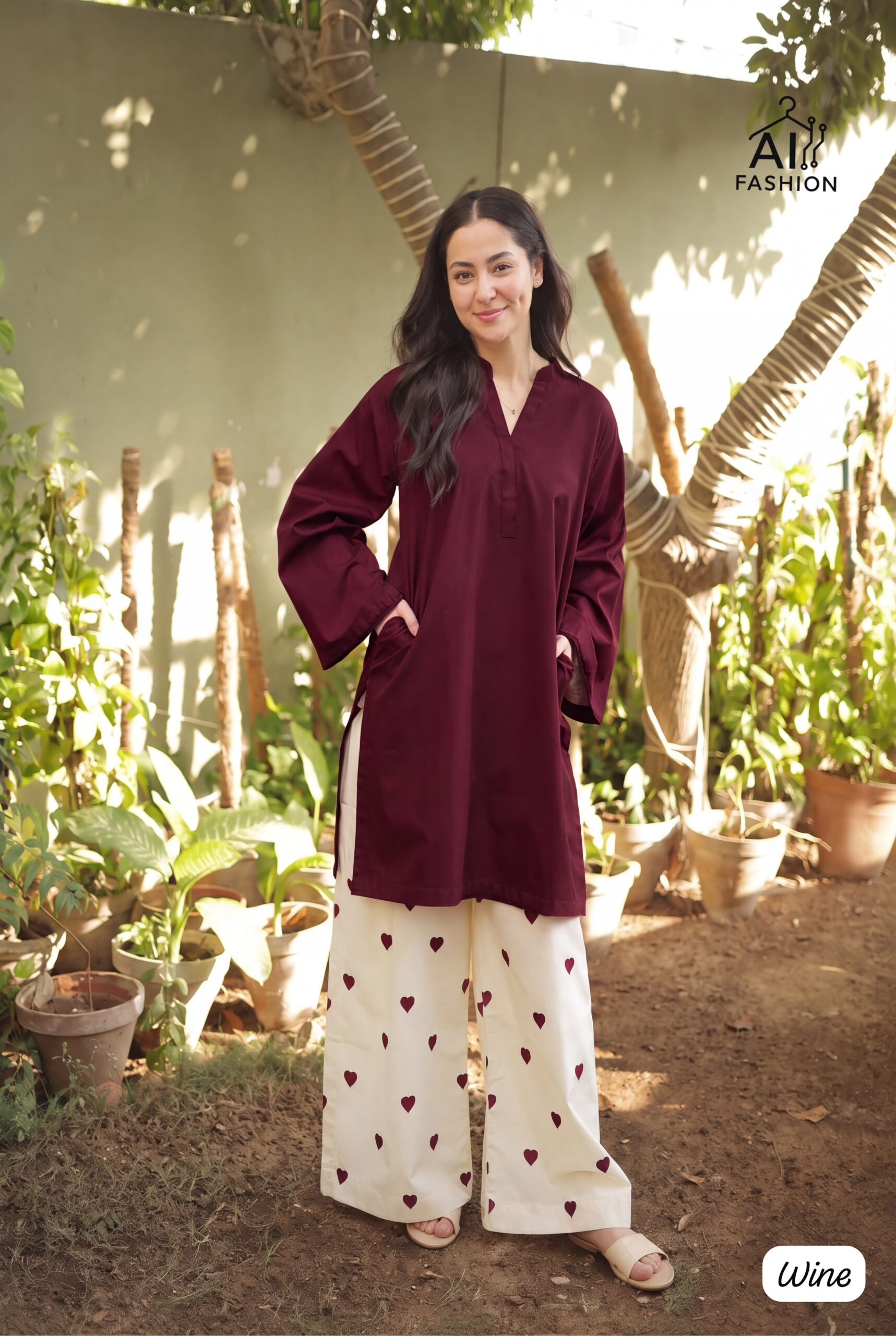 Purple Hania Amir Inspired Heart Embroidery Plazzo with Kurti