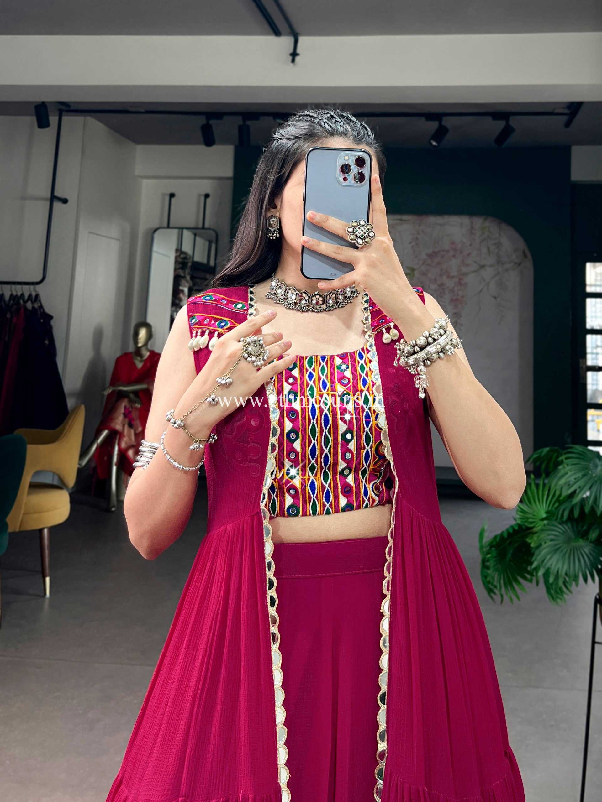 Rani Color Chaniya Choli with Jacket for Navratri