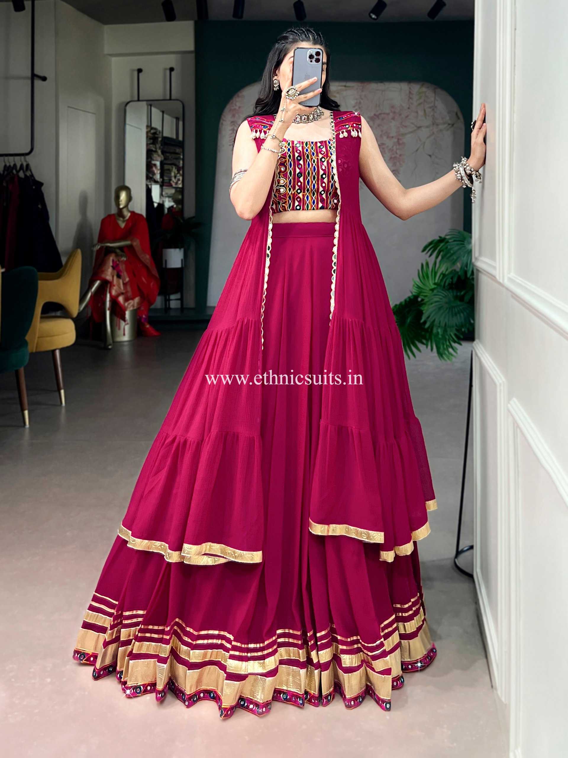 Rani Color Chaniya Choli with Jacket for Navratri