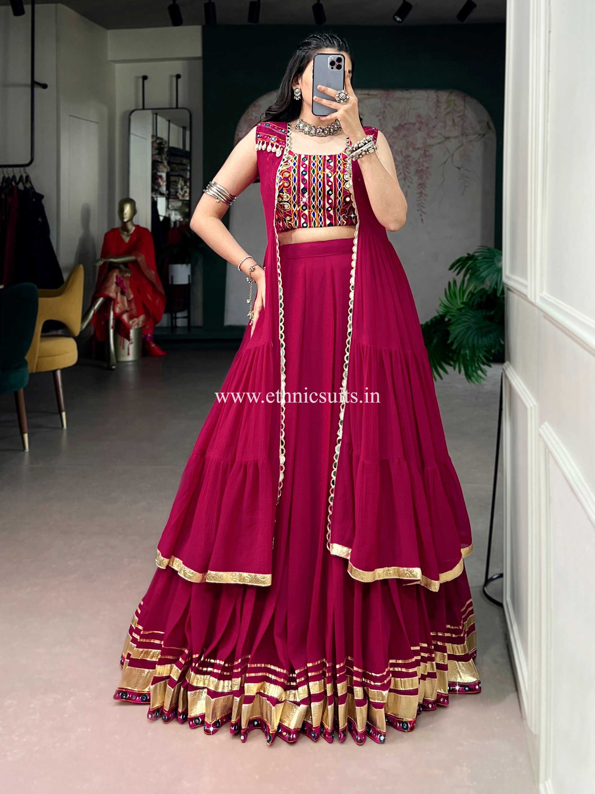 Rani Color Chaniya Choli with Jacket for Navratri