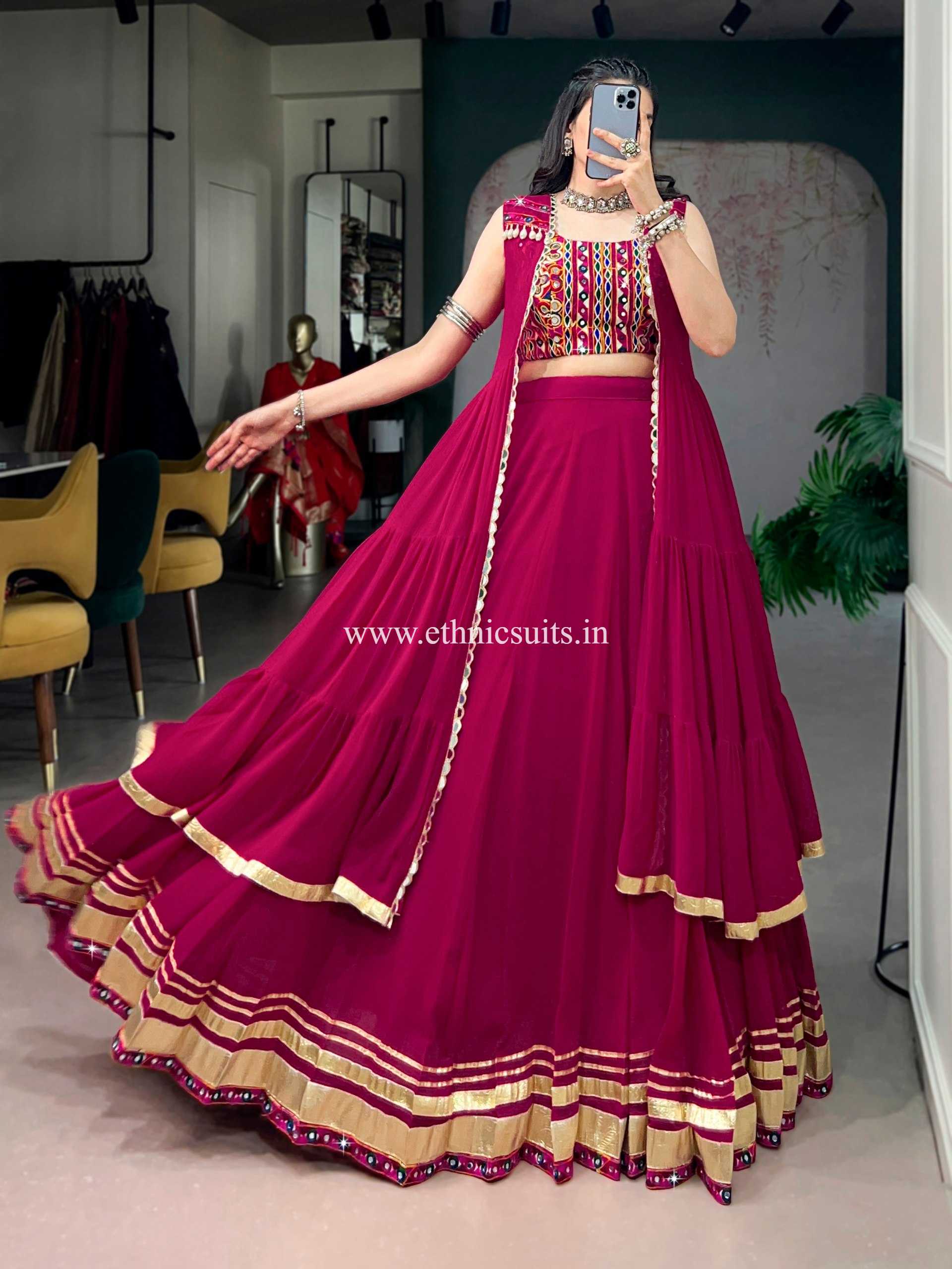Rani Color Chaniya Choli with Jacket for Navratri