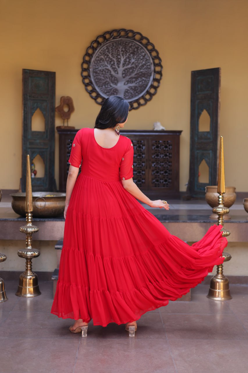 Red Flaired Gown for Girls