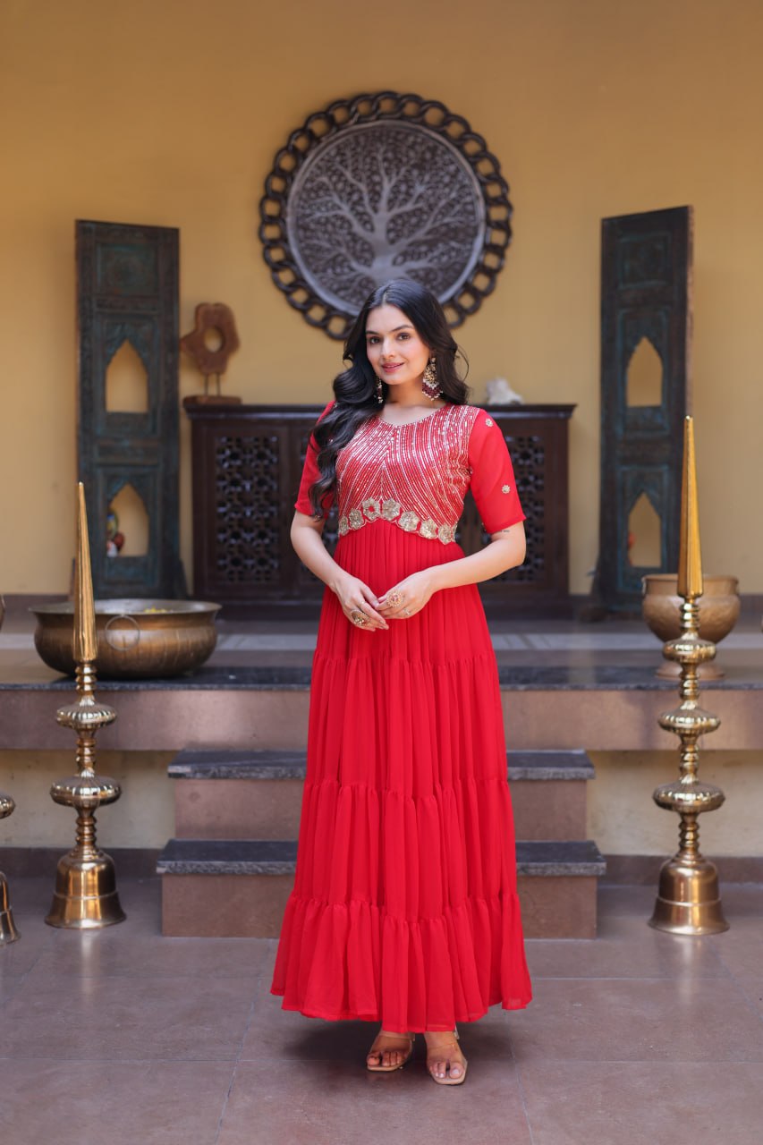 Red Flaired Gown for Girls