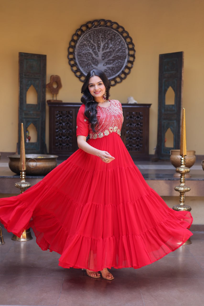 Red Flaired Gown for Girls