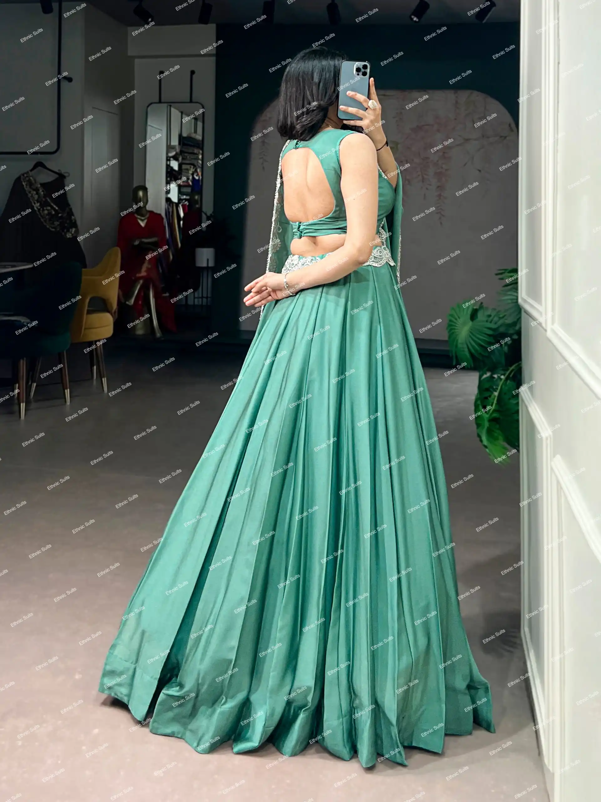Sea Green Stylish Lehenga Choli with Minimal Embroidery