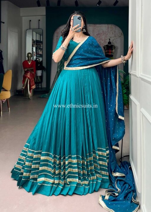 Stylish Blue Color Gotta Patti work Chaniya Choli