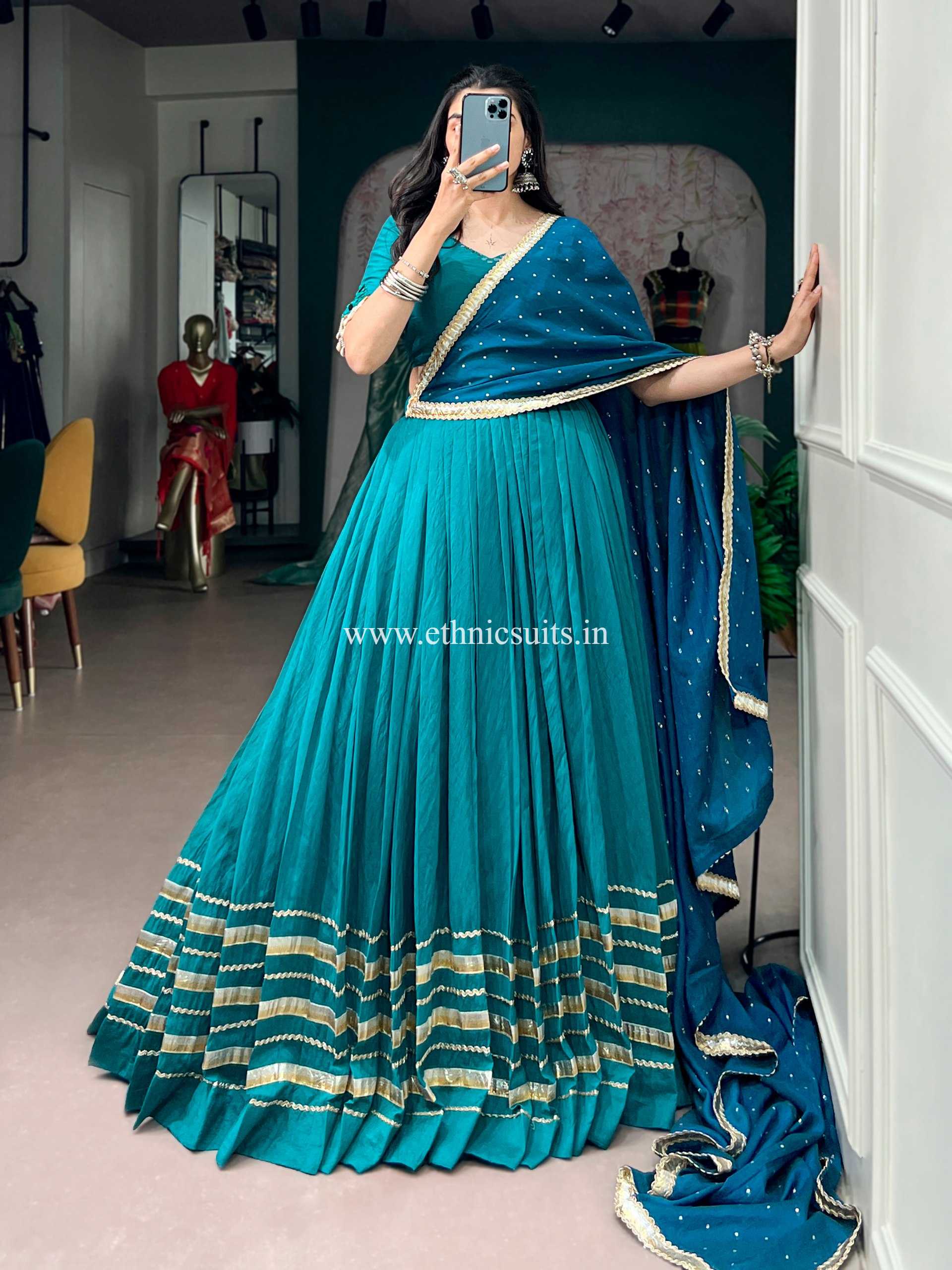 Stylish Blue Color Gotta Patti work Chaniya Choli