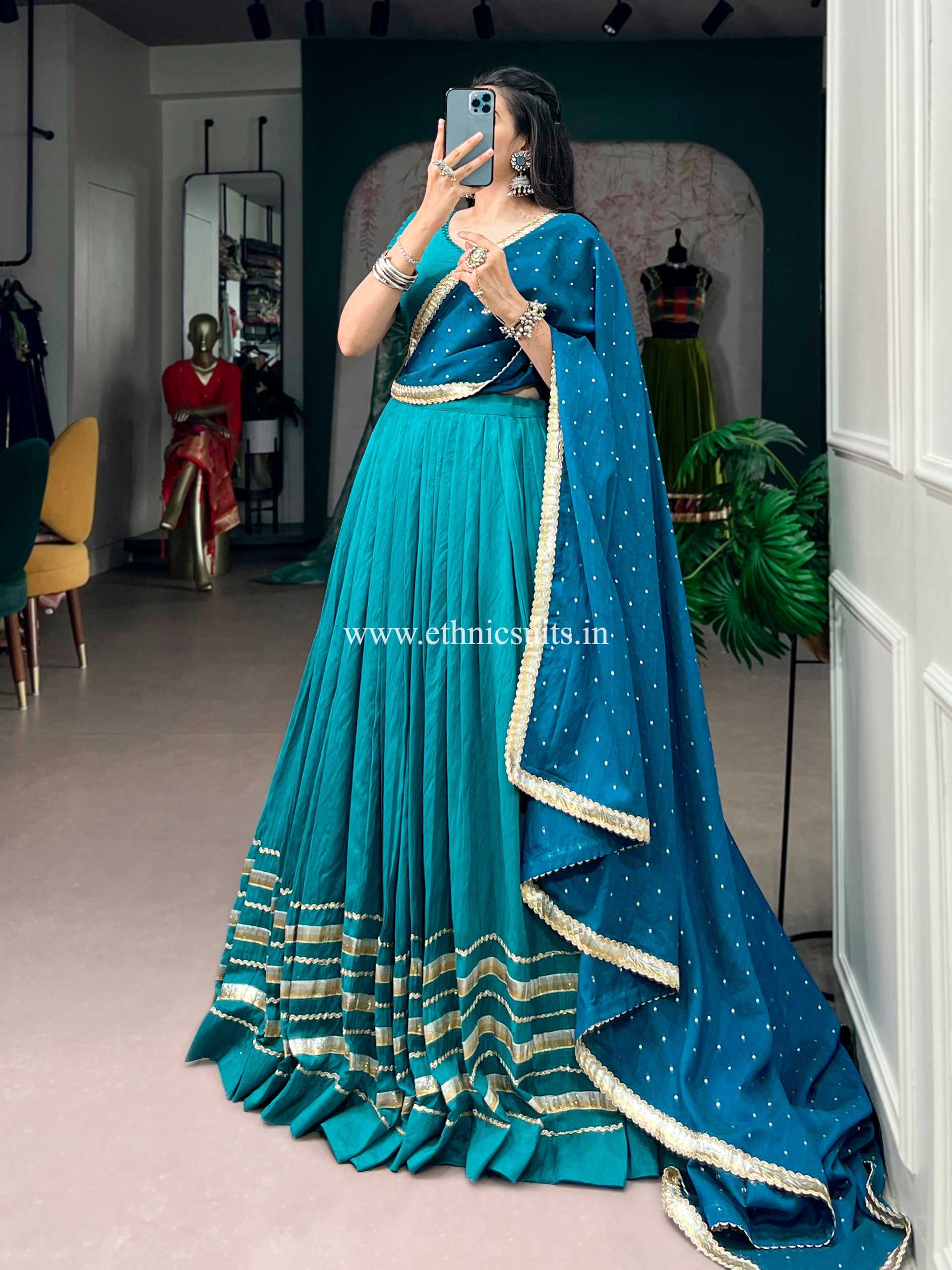 Stylish Blue Color Gotta Patti work Chaniya Choli