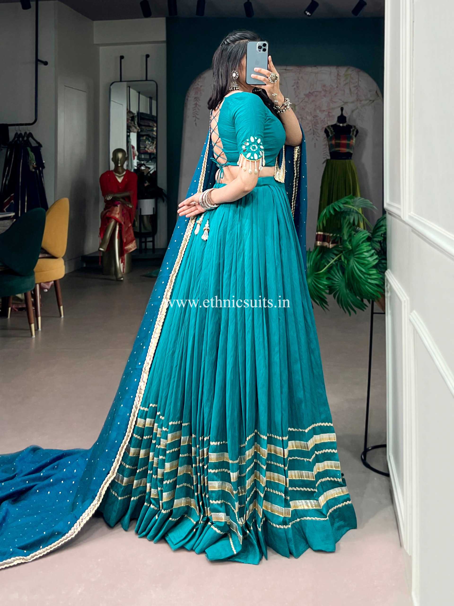 Stylish Blue Color Gotta Patti work Chaniya Choli