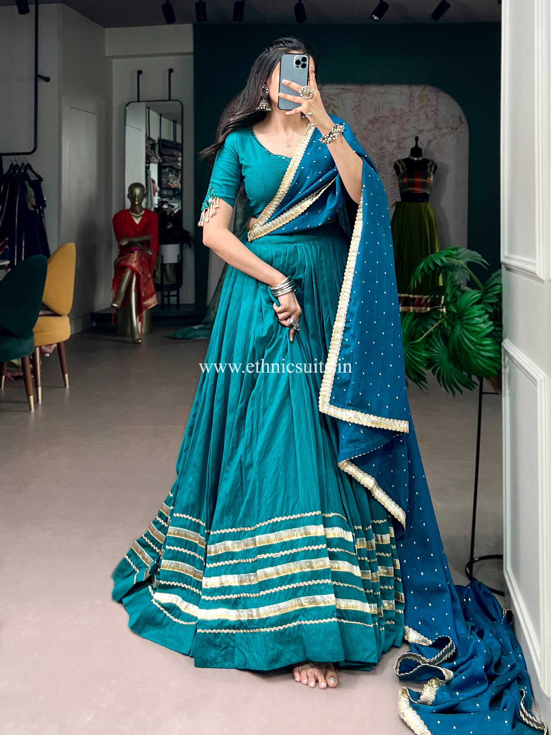 Stylish Blue Color Gotta Patti work Chaniya Choli