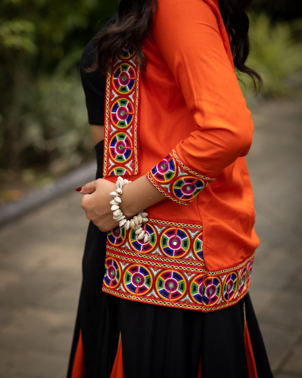 Traditional Black Chaniya Choli with Orange Jacket