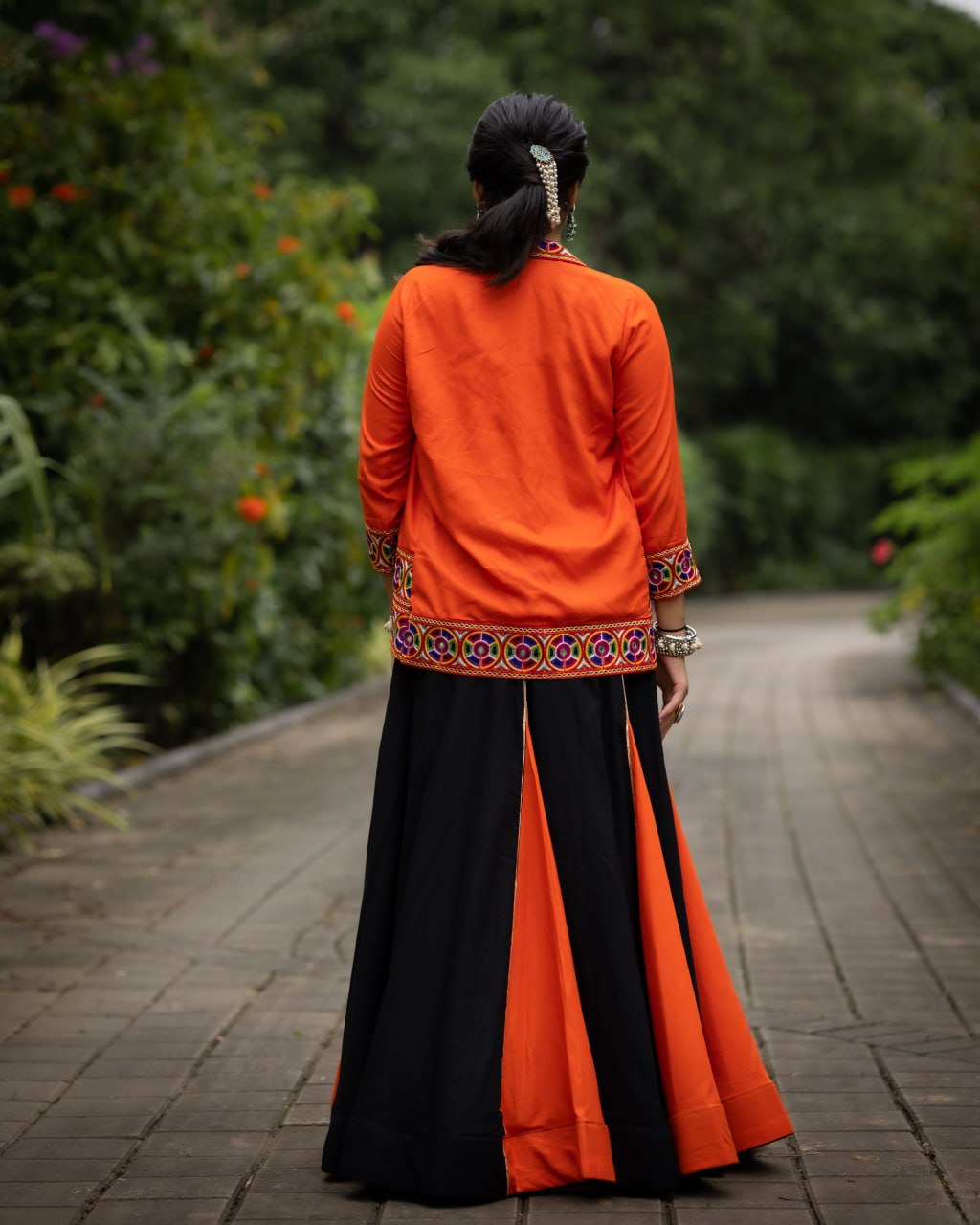 Traditional Black Chaniya Choli with Orange Jacket