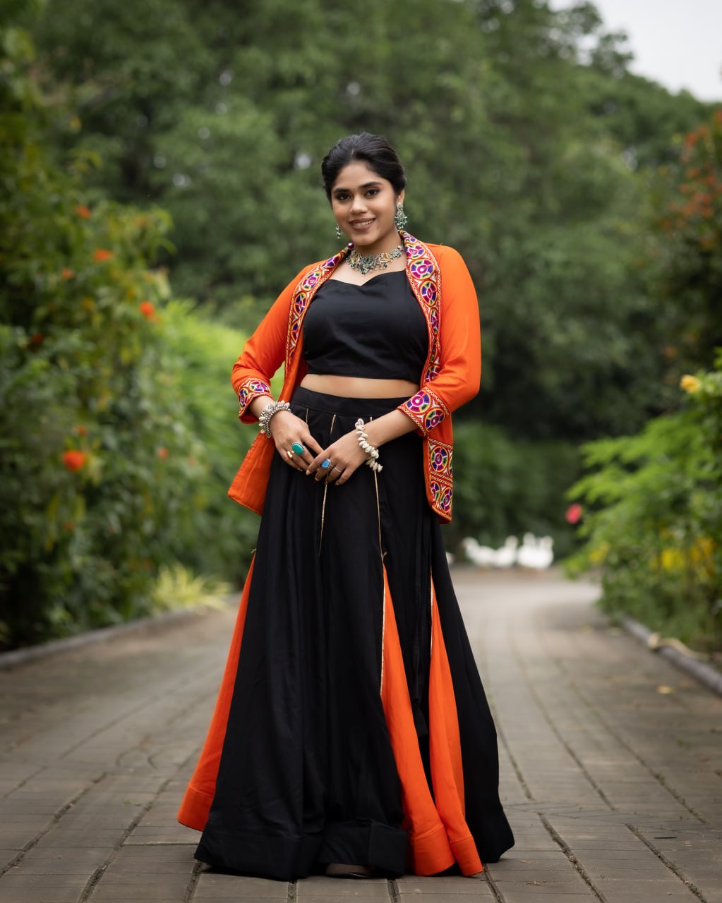 Traditional Black Chaniya Choli with Orange Jacket