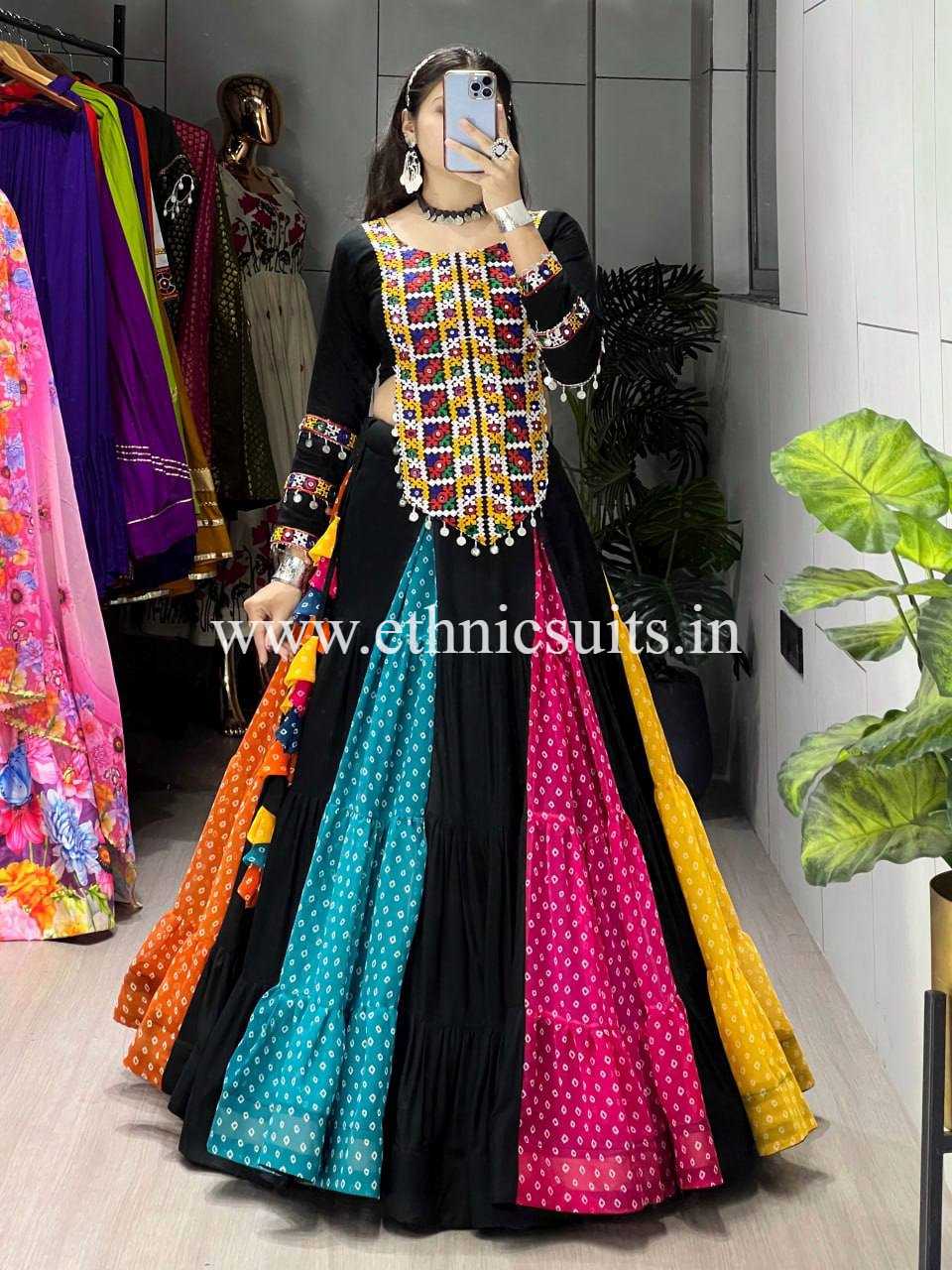 Traditional Chaniya Choli with Bandhni Print and Long Blouse