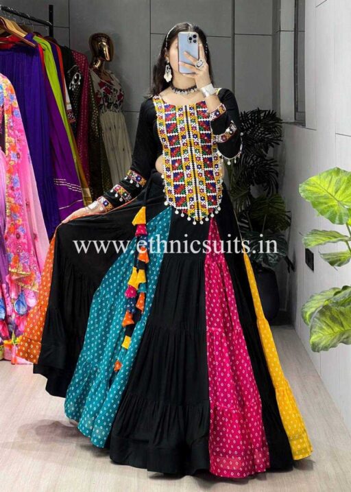 Traditional Chaniya Choli with Bandhni Print and Long Blouse