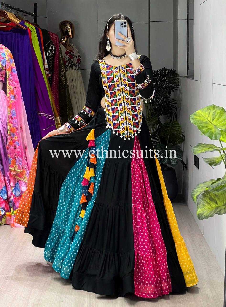 Traditional Chaniya Choli with Bandhni Print and Long Blouse