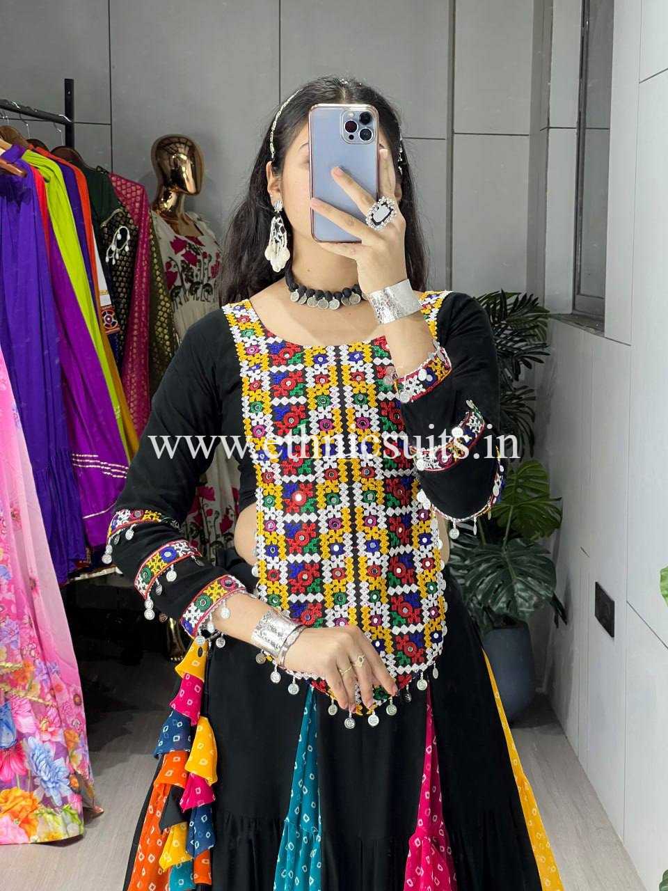 Traditional Chaniya Choli with Bandhni Print and Long Blouse