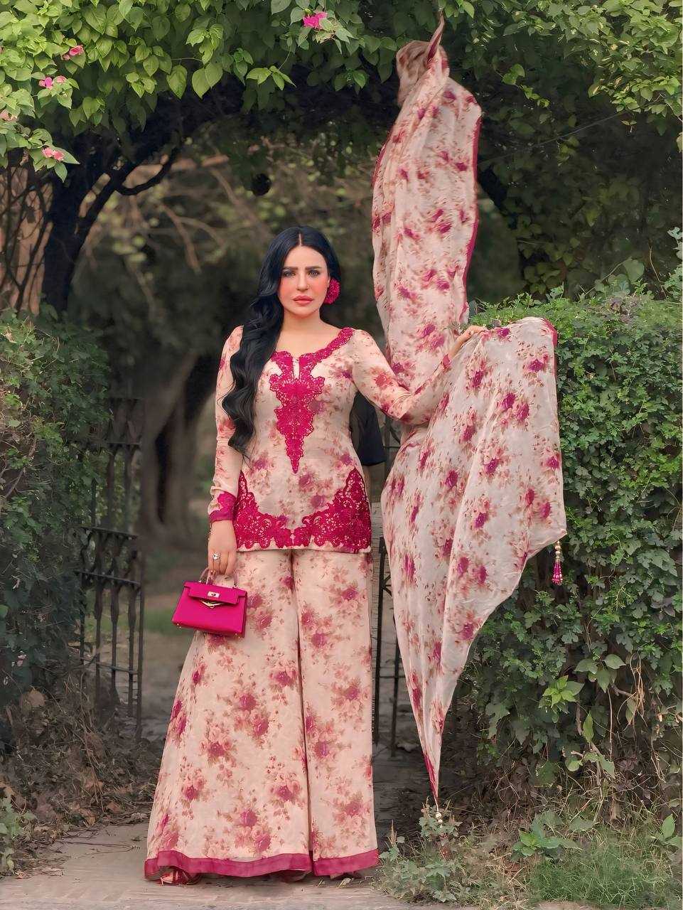 Trending Red Floral Printed Plazzo Salwar Suit