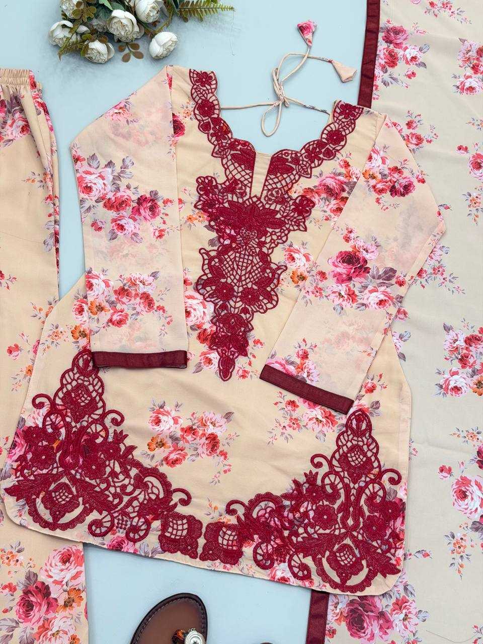 Trending Red Floral Printed Plazzo Salwar Suit