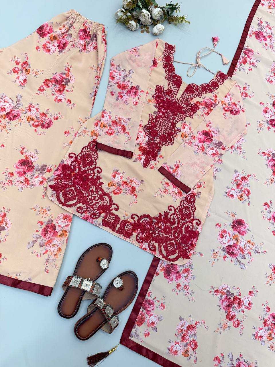 Trending Red Floral Printed Plazzo Salwar Suit
