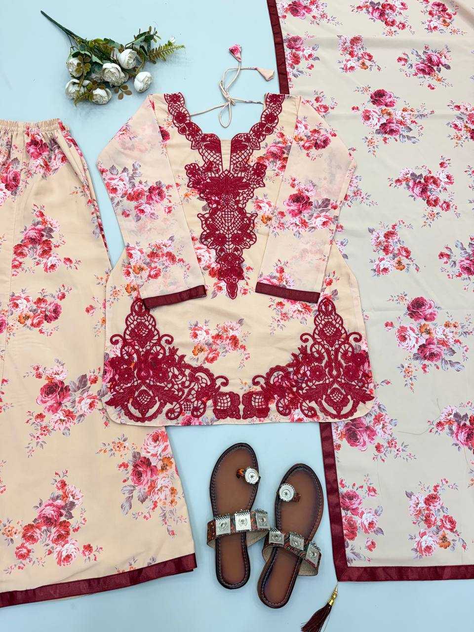 Trending Red Floral Printed Plazzo Salwar Suit