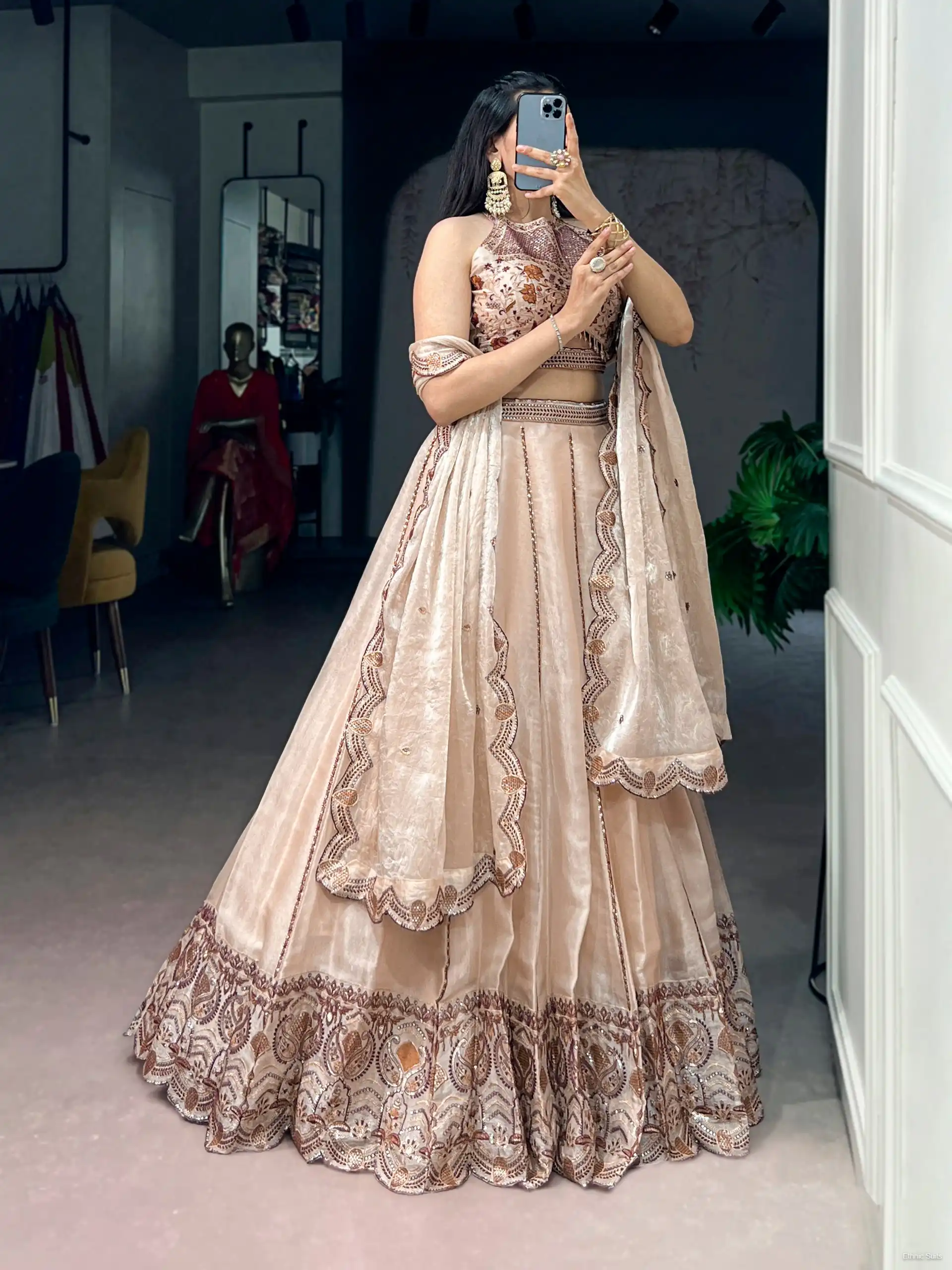 Wedding Special Creme Lehenga Blouse for Women