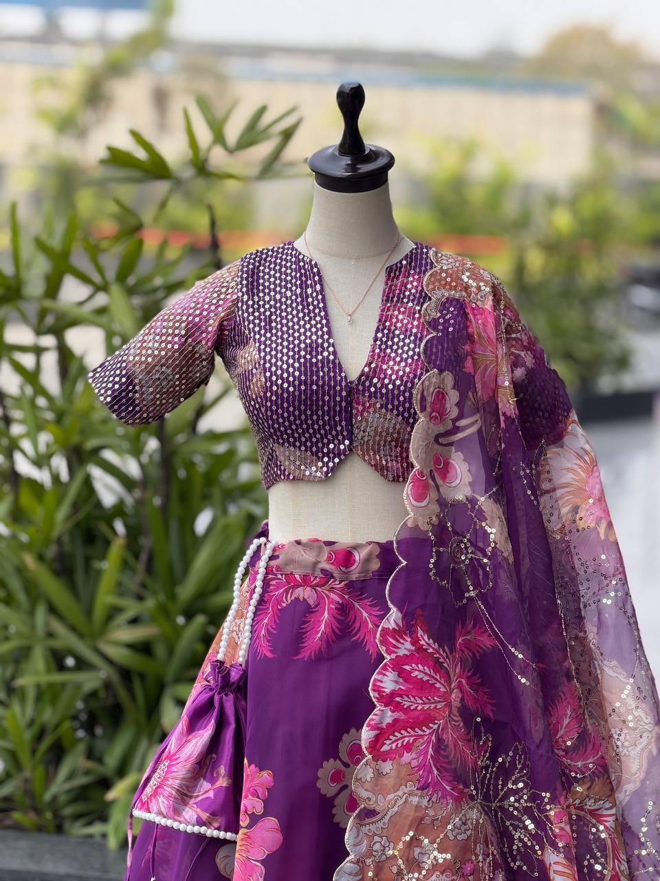 Purple Floral Lehenga Blouse Readymade for Girls