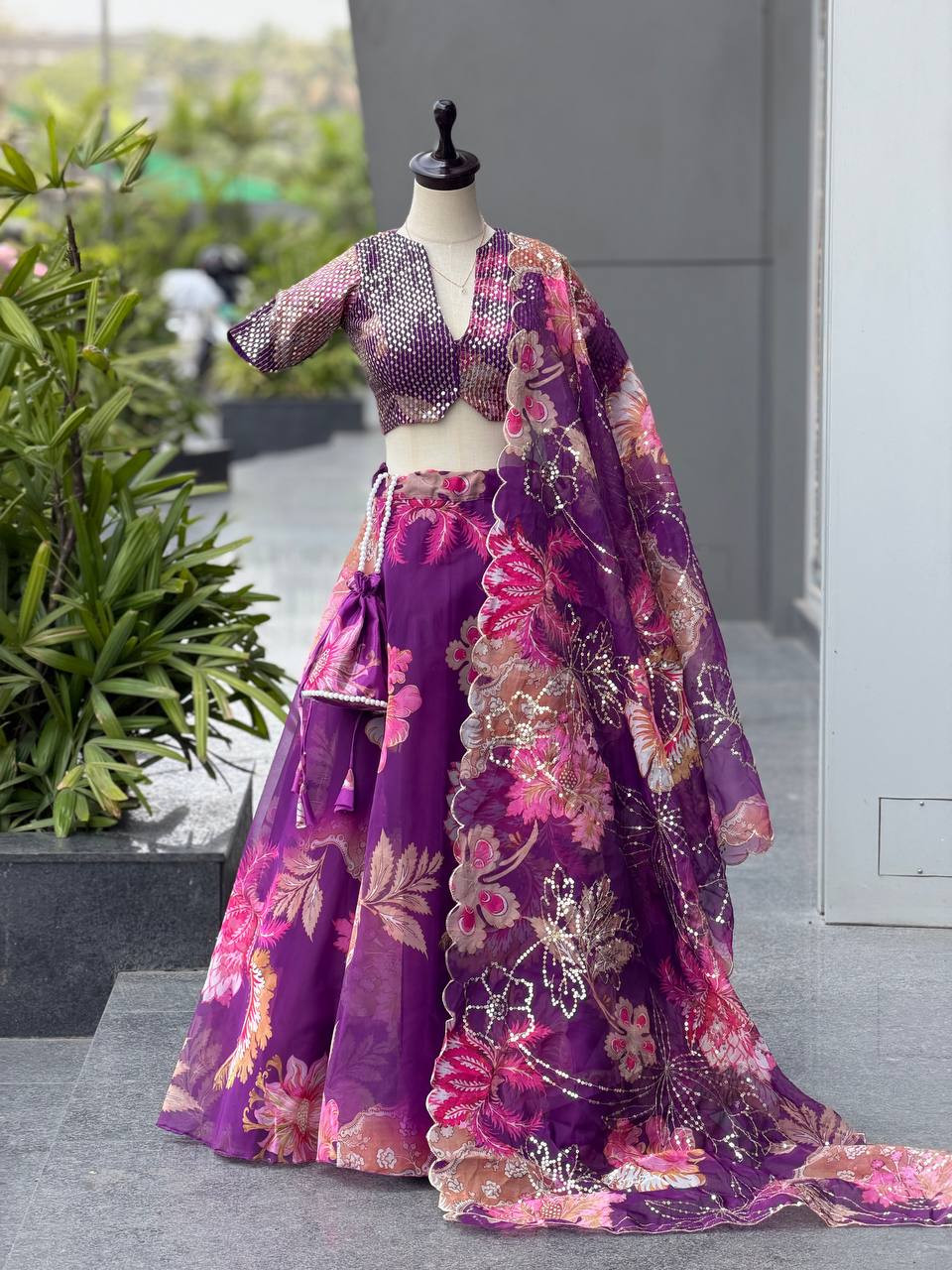Purple Floral Lehenga Blouse Readymade for Girls