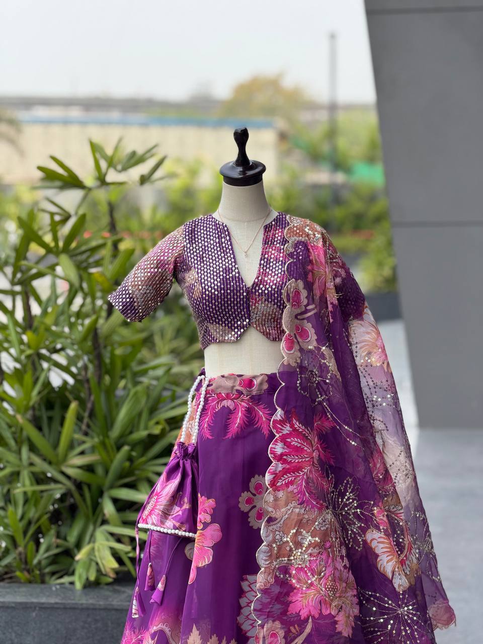 Purple Floral Lehenga Blouse Readymade for Girls