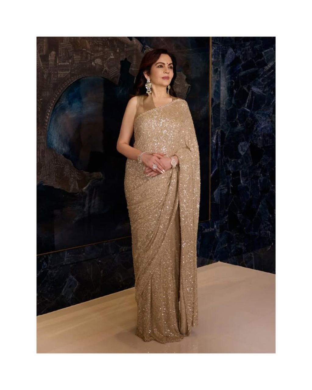 Neeta Ambani Inspired Golden Color Sequence Saree