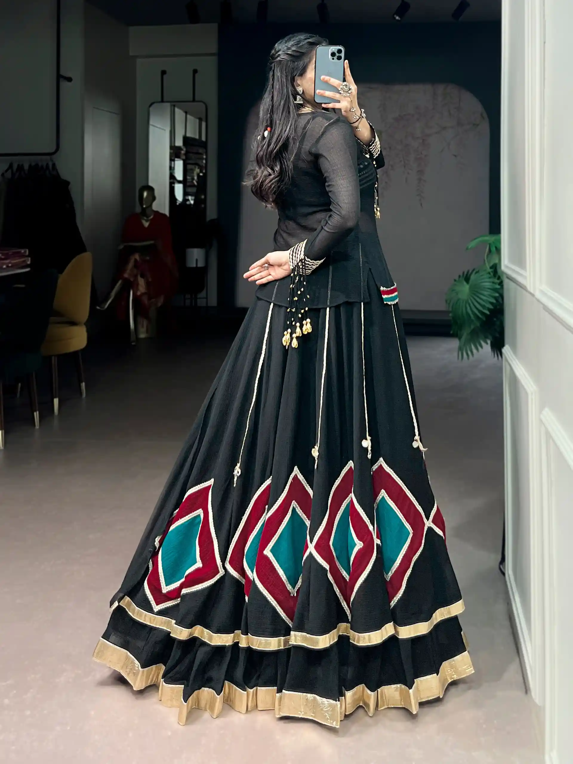 black Chaniya with Fancy Choli for Navratri Garba Nights