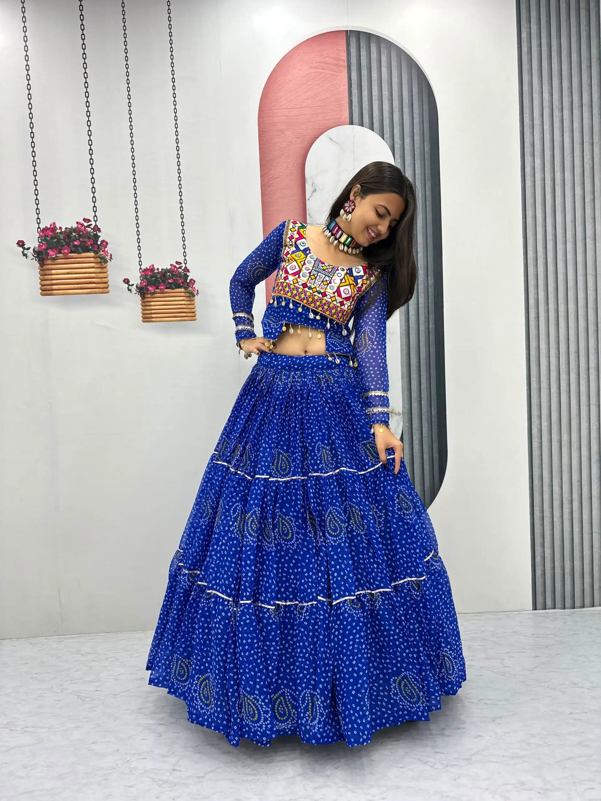 Bandhni Printed Lehenga Choli Co ord Set Blue Color