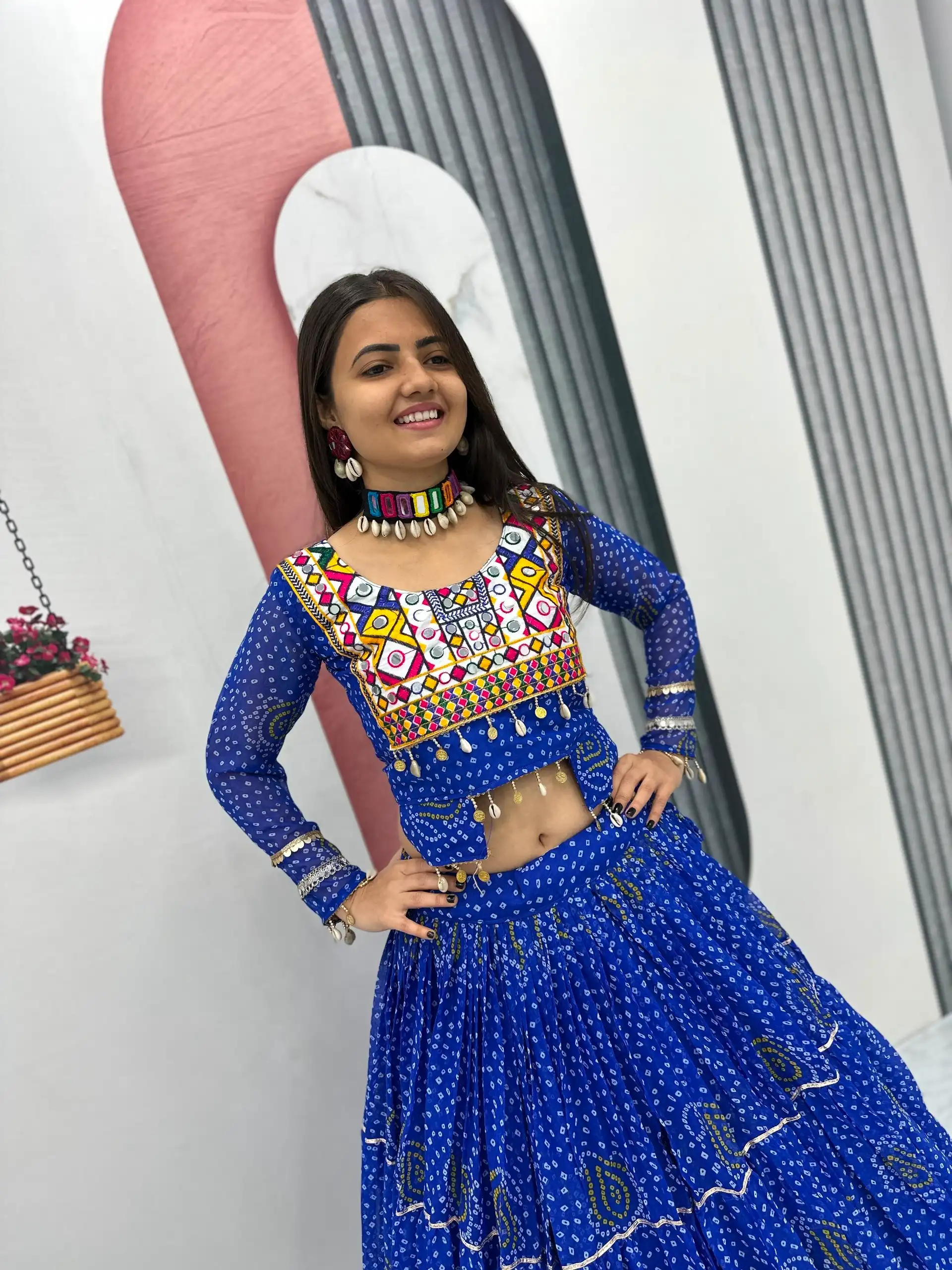 Bandhni Printed Lehenga Choli Co ord Set Blue Color
