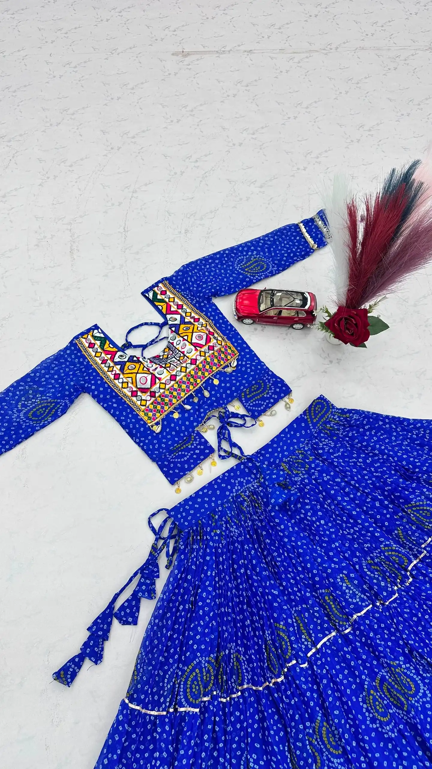 Bandhni Printed Lehenga Choli Co ord Set Blue Color