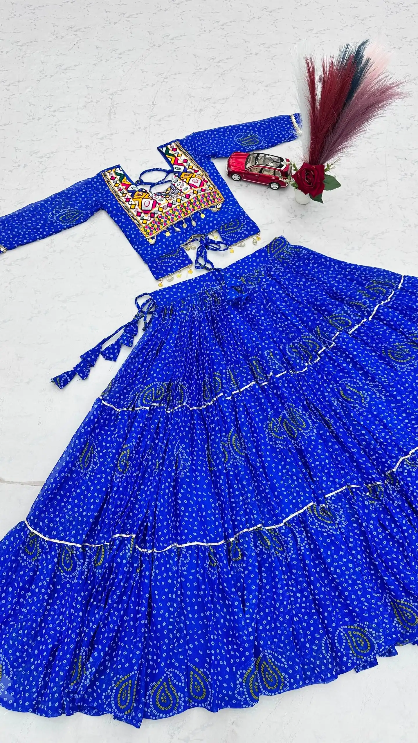 Bandhni Printed Lehenga Choli Co ord Set Blue Color