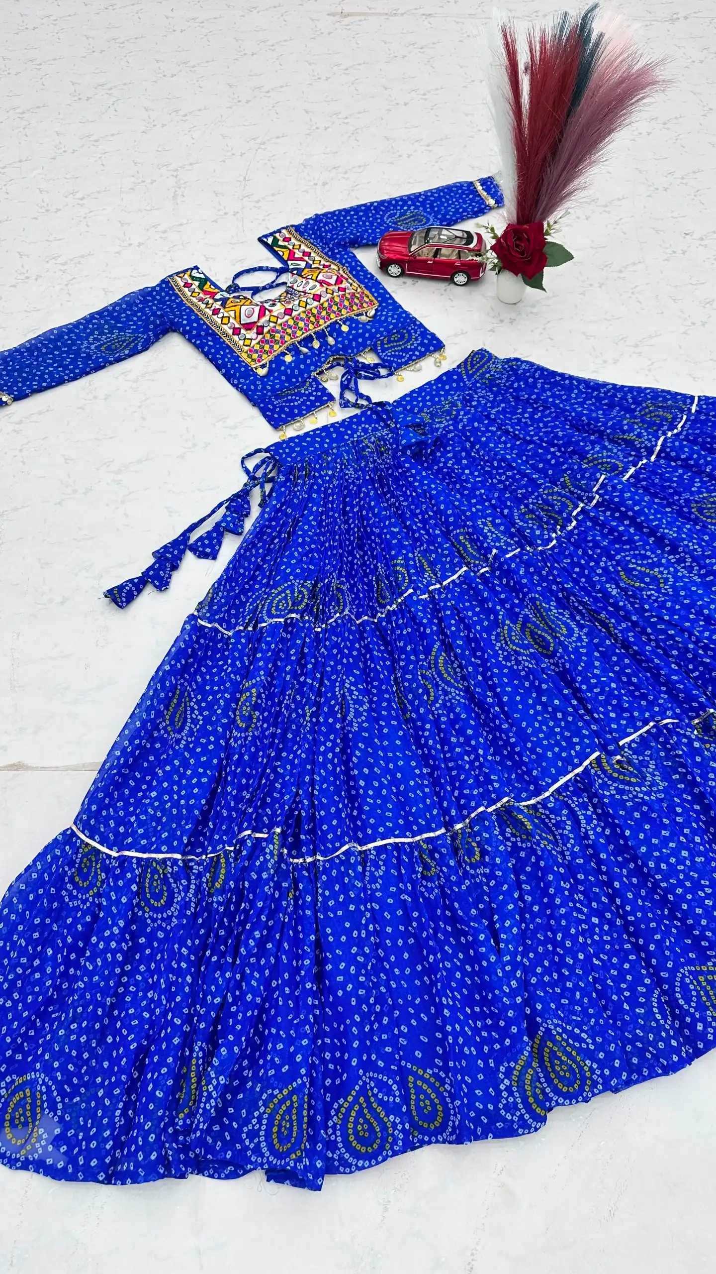 Bandhni Printed Lehenga Choli Co ord Set Blue Color