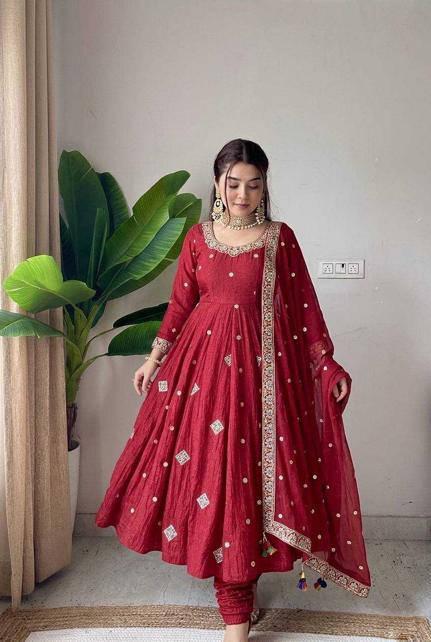 Designer Anarkali Suit in Maroon Color