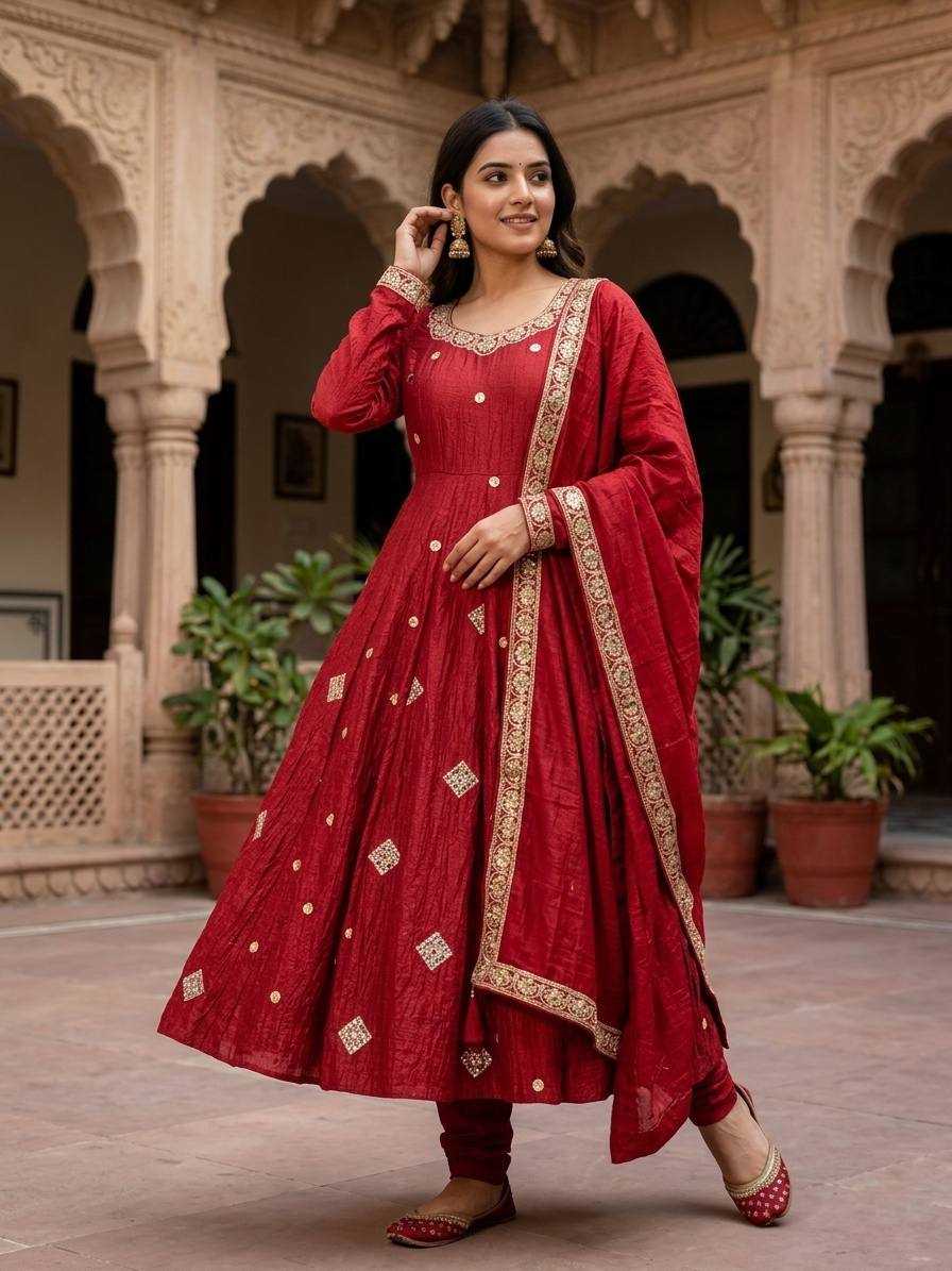 Designer Anarkali Suit in Maroon Color