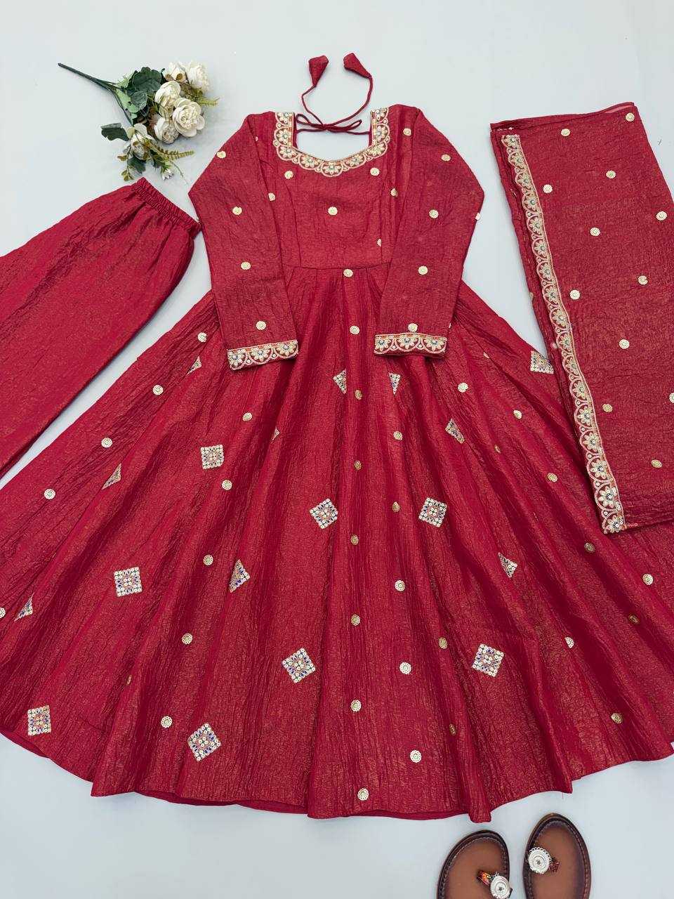 Designer Anarkali Suit in Maroon Color