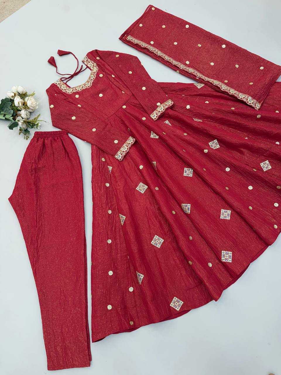 Designer Anarkali Suit in Maroon Color